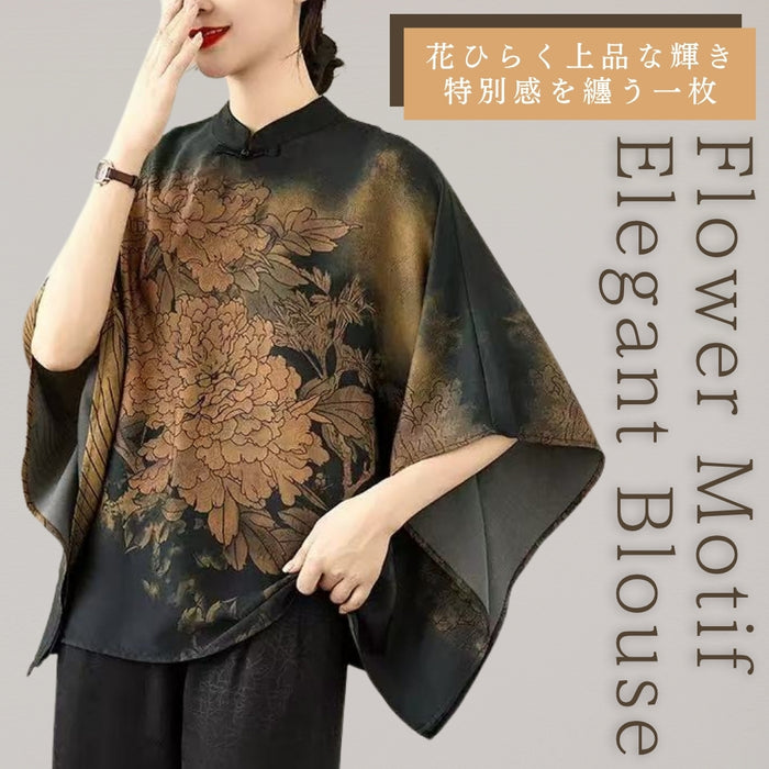 大花モチーフエレガントブラウス