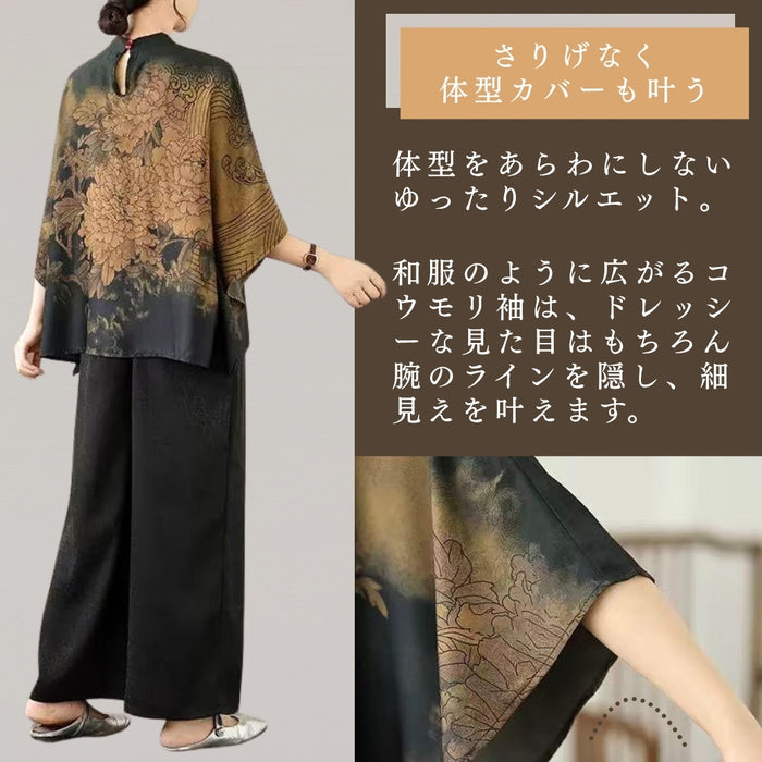 大花モチーフエレガントブラウス