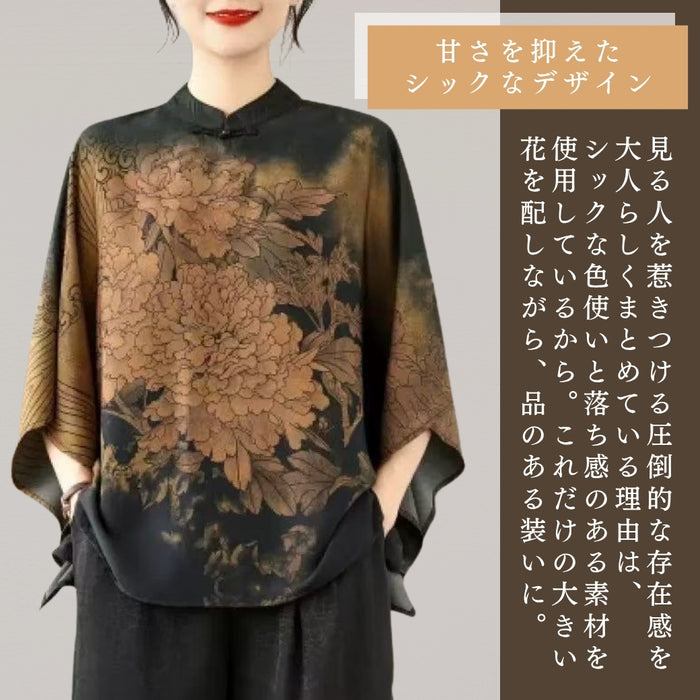 大花モチーフエレガントブラウス