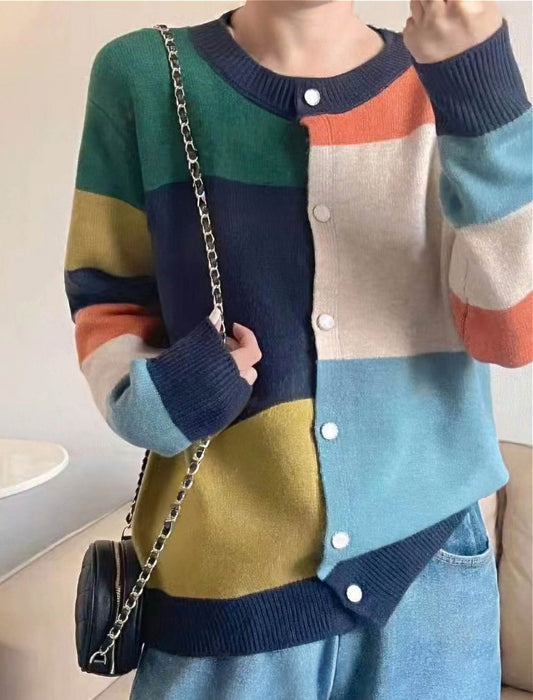 カラーブロックニットカーディガン