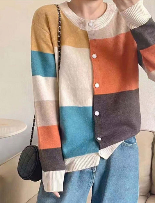 カラーブロックニットカーディガン