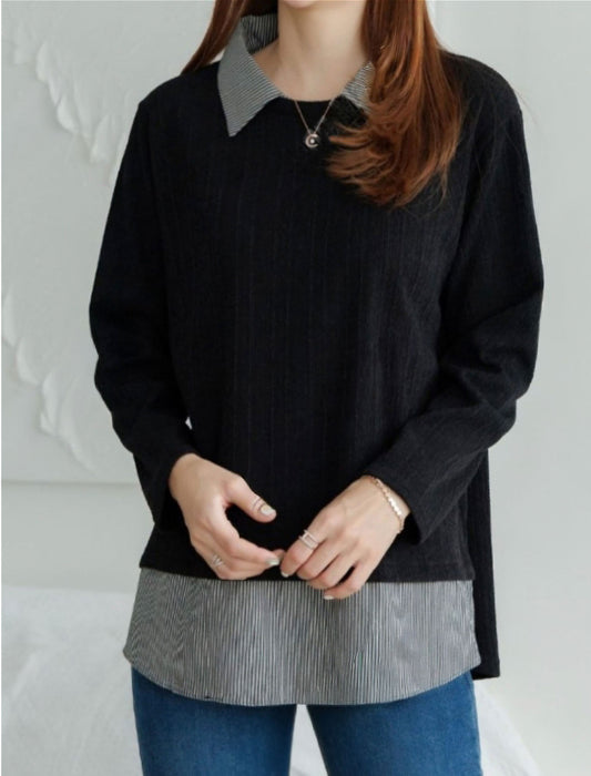 レイヤードシャツチュニック丈カットソー