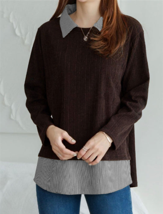 レイヤードシャツチュニック丈カットソー