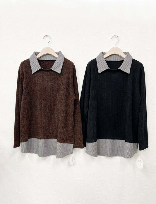 レイヤードシャツチュニック丈カットソー