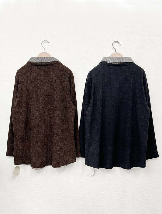 レイヤードシャツチュニック丈カットソー