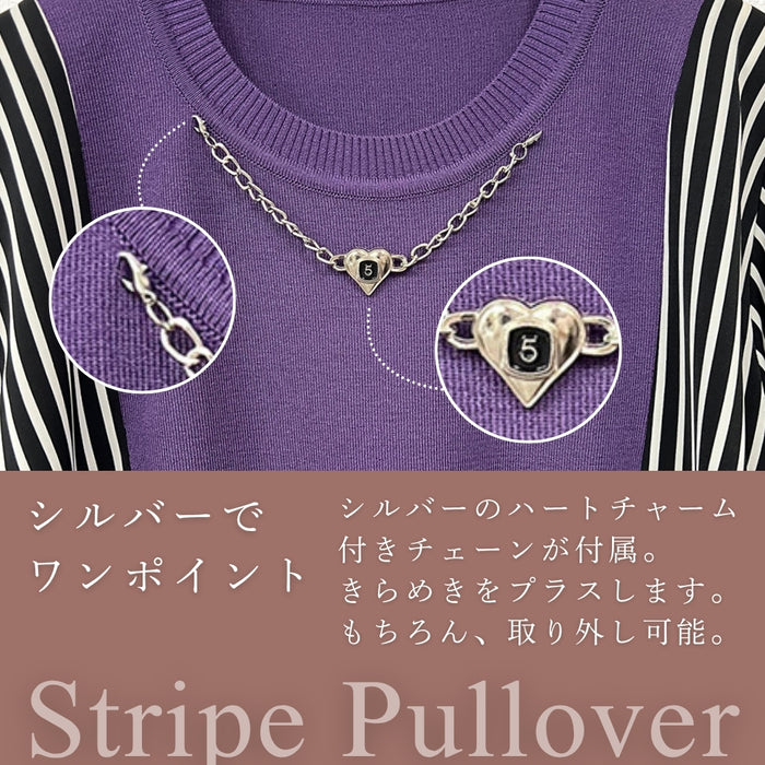 袖ストライプ切替ニットプルオーバー　