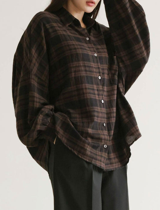 大人チェックプリントゆったりシャツ　