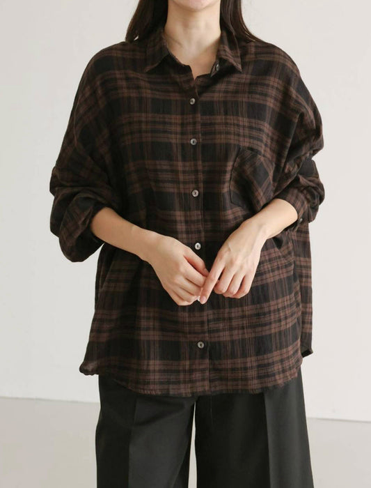 大人チェックプリントゆったりシャツ　