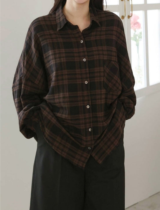 大人チェックプリントゆったりシャツ　