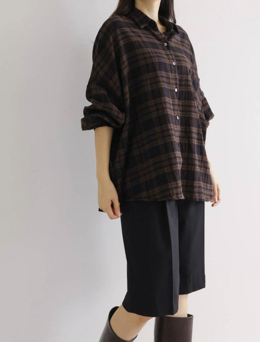 大人チェックプリントゆったりシャツ　