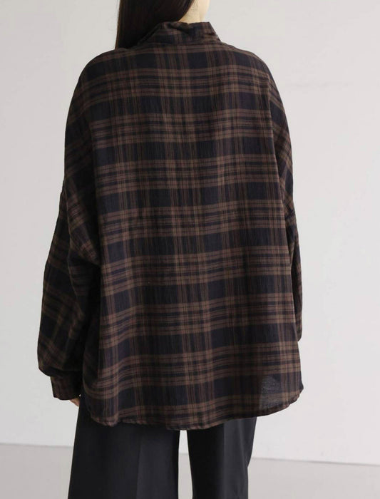 大人チェックプリントゆったりシャツ　