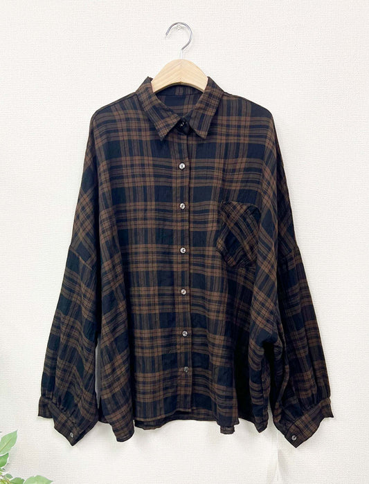 大人チェックプリントゆったりシャツ　