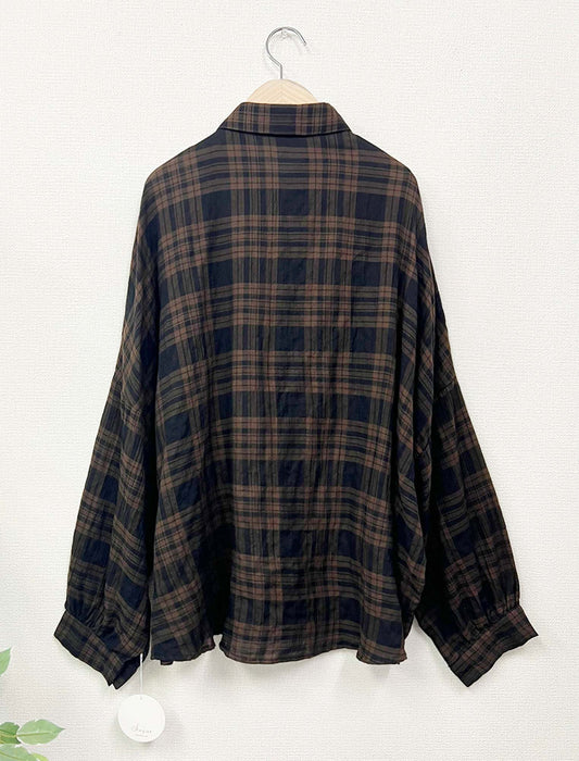大人チェックプリントゆったりシャツ　