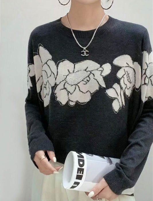 配色フラワーニットプルオーバー