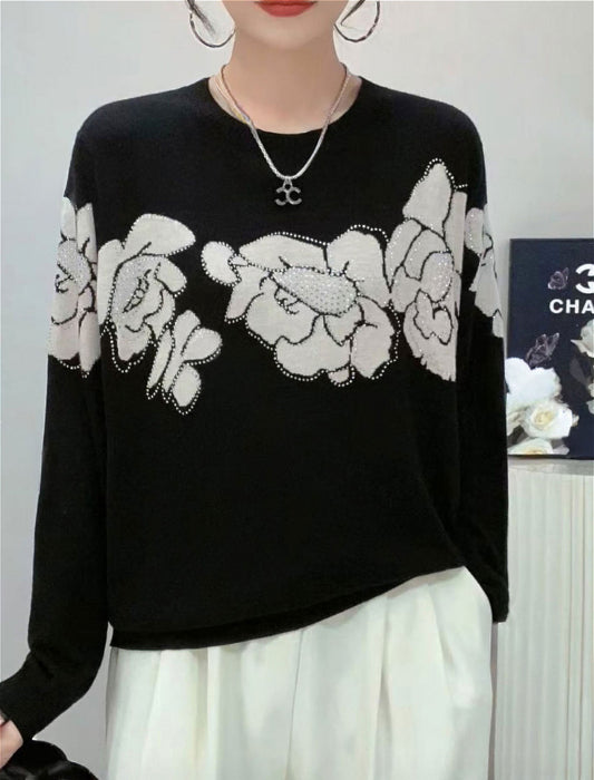 配色フラワーニットプルオーバー