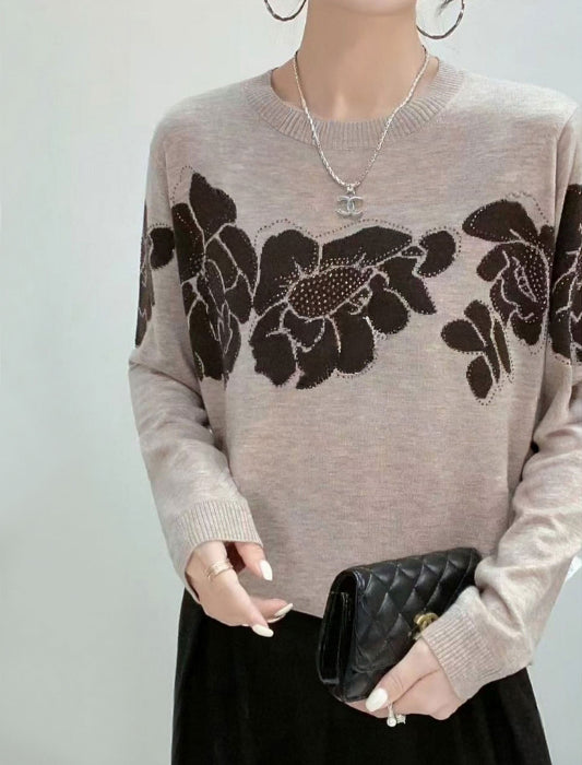 配色フラワーニットプルオーバー