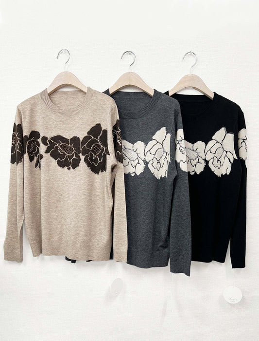 配色フラワーニットプルオーバー