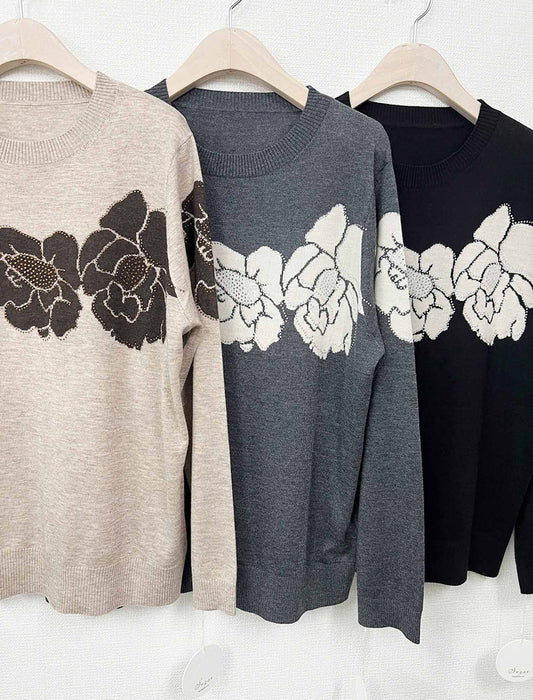 配色フラワーニットプルオーバー