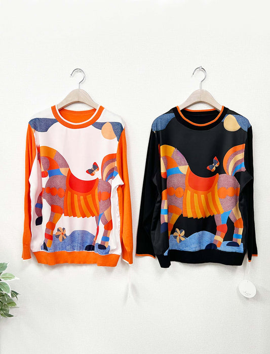 ホース＆ バタフライモチーフニット