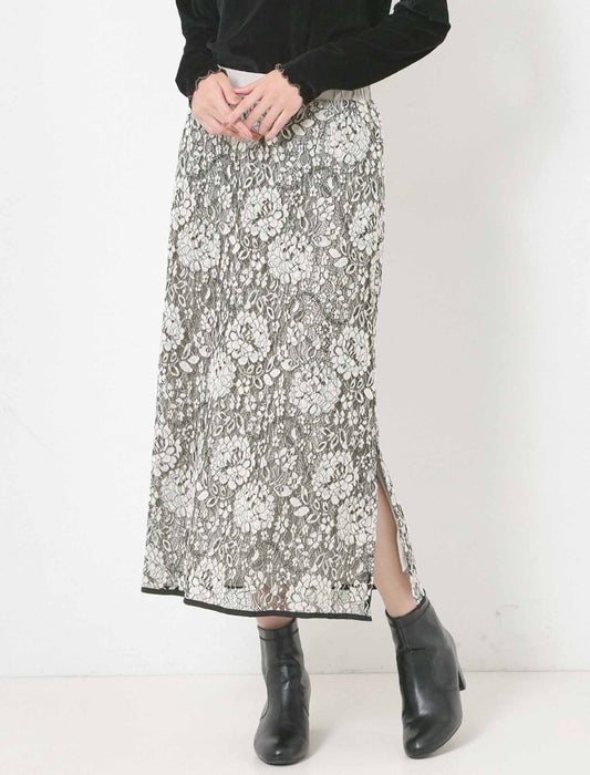 起毛レースパイピングナロースカート