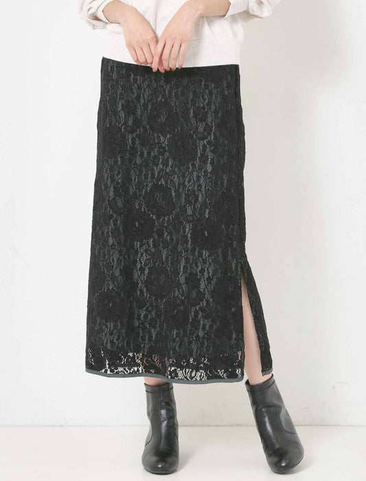 起毛レースパイピングナロースカート