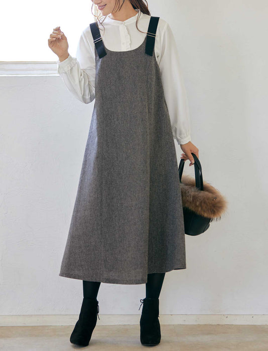 【受注】肩ベルトツイードジャンパードレス