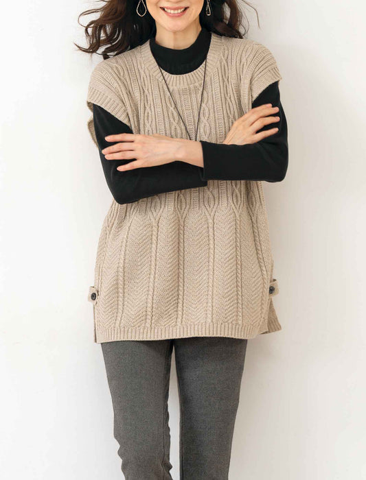 【受注】編み地変化チュニックニットベスト