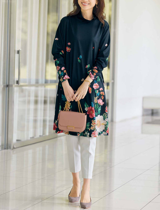 【受注】パネルプリント花柄カットソーチュニック　