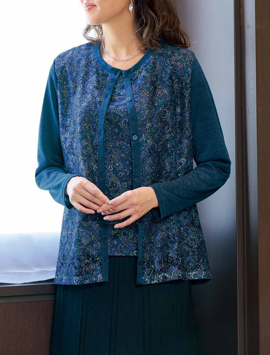 【受注】レースプリント切替カットソーアンサンブル