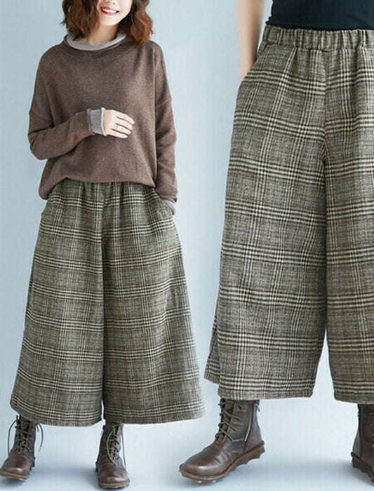 起毛グレンチェック柄ワイドキュロット