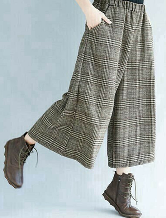 起毛グレンチェック柄ワイドキュロット