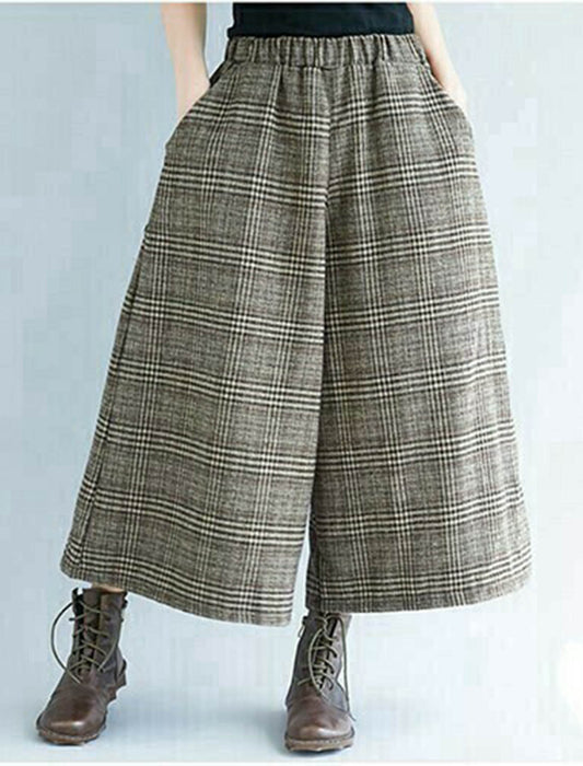起毛グレンチェック柄ワイドキュロット