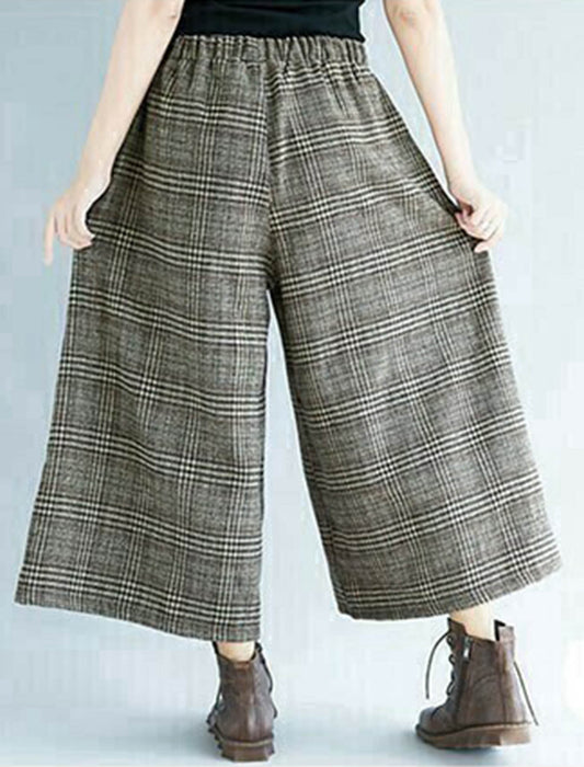 起毛グレンチェック柄ワイドキュロット
