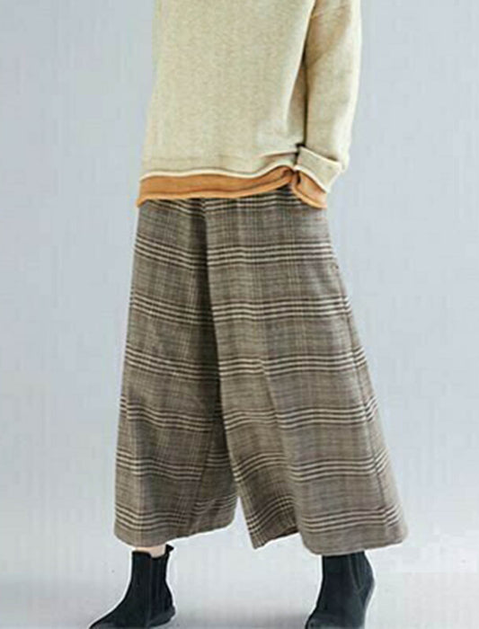 起毛グレンチェック柄ワイドキュロット