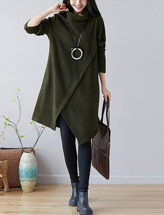 オフタートルアシメデザインチュニックワンピース