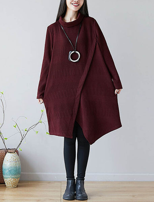 オフタートルアシメデザインチュニックワンピース