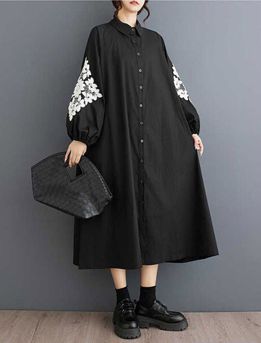 モード系Aライン袖プリント柄シャツワンピース