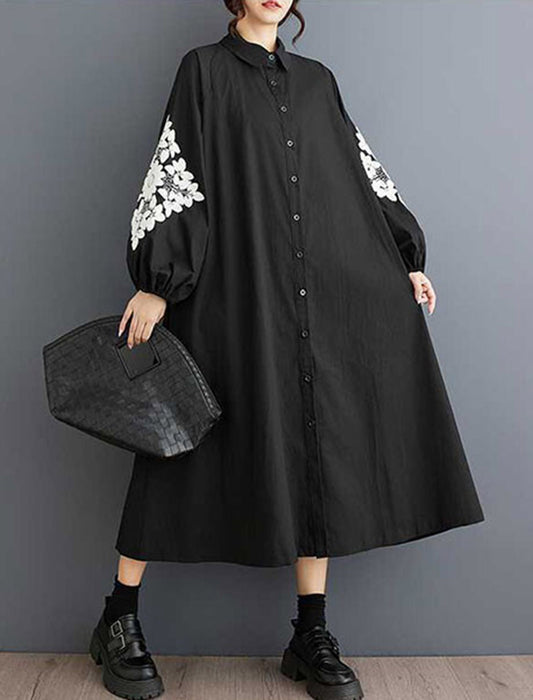 モード系Aライン袖プリント柄シャツワンピース