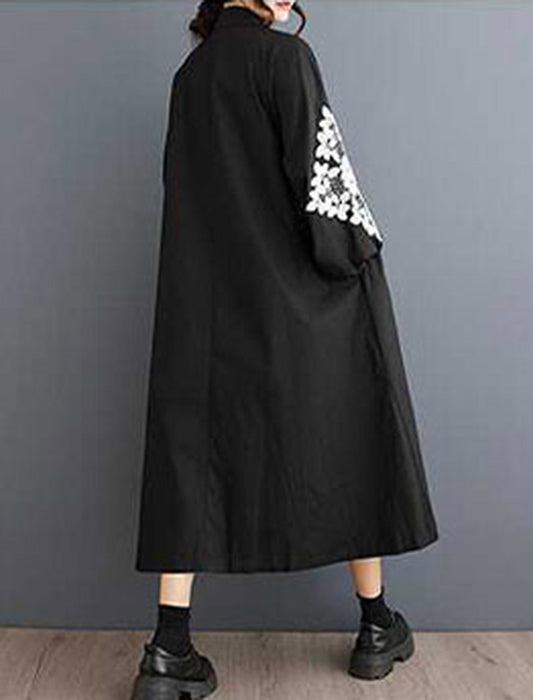 モード系Aライン袖プリント柄シャツワンピース