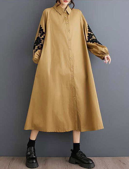 モード系Aライン袖プリント柄シャツワンピース