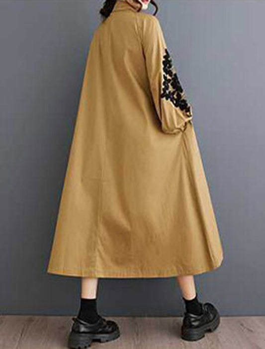 モード系Aライン袖プリント柄シャツワンピース