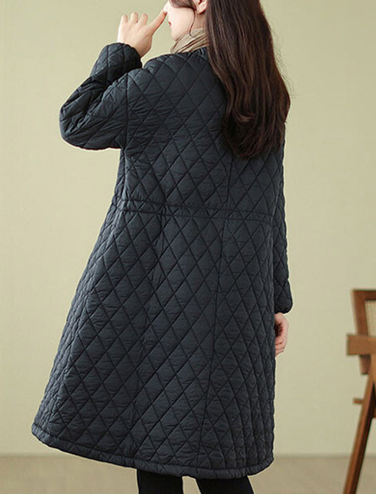 ノーカラーウエスト絞りキルティングコート