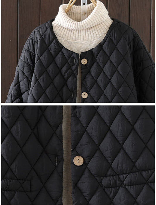 ノーカラーウエスト絞りキルティングコート