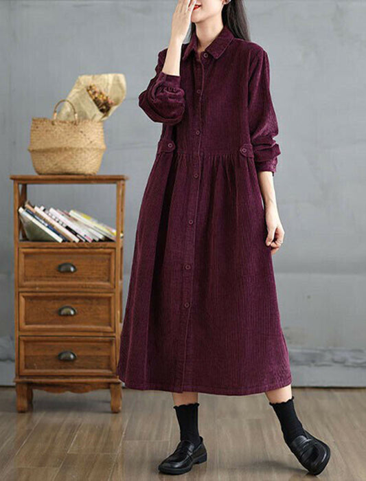 【近日入荷】ハイウエストコーデュロイロングワンピース　※ブルーグリーンは12月中旬入荷、ワインレッド12月中旬から下旬入荷予定