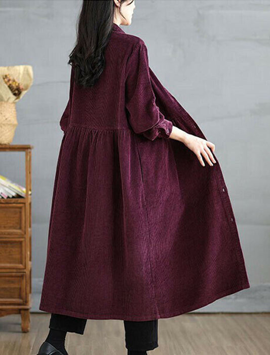 【近日入荷】ハイウエストコーデュロイロングワンピース　※ブルーグリーンは12月中旬入荷、ワインレッド12月中旬から下旬入荷予定