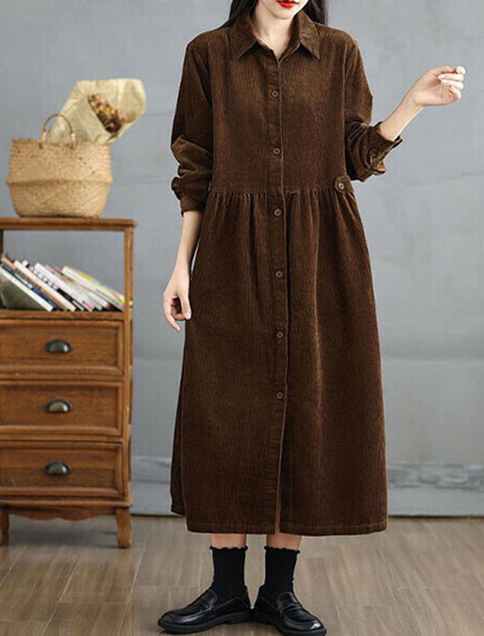 【近日入荷】ハイウエストコーデュロイロングワンピース　※ブルーグリーンは12月中旬入荷、ワインレッド12月中旬から下旬入荷予定