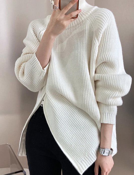 【近日入荷】ダブルジップファスナー付きハイネックセーター　※グレーは12月上旬入荷予定