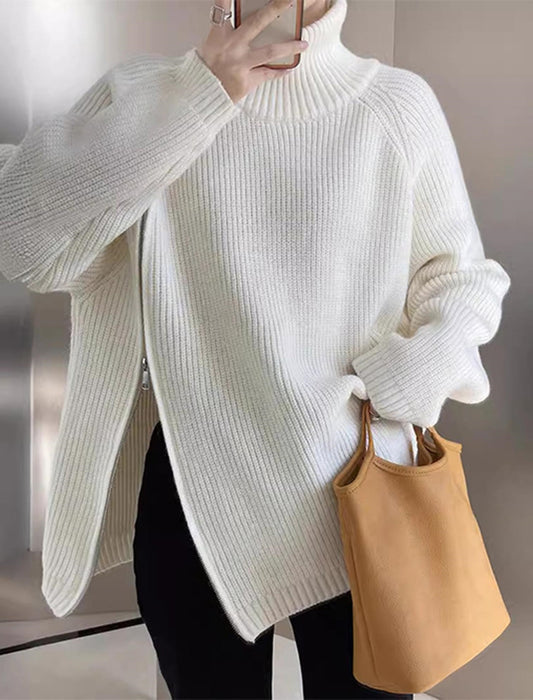 【近日入荷】ダブルジップファスナー付きハイネックセーター　※グレーは12月上旬入荷予定