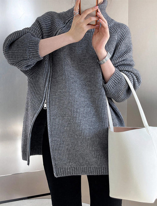 【近日入荷】ダブルジップファスナー付きハイネックセーター　※グレーは12月上旬入荷予定