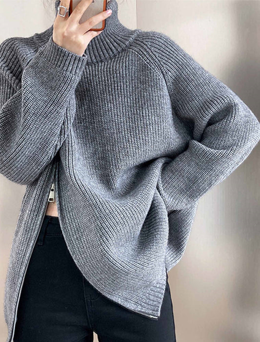 【近日入荷】ダブルジップファスナー付きハイネックセーター　※グレーは12月上旬入荷予定